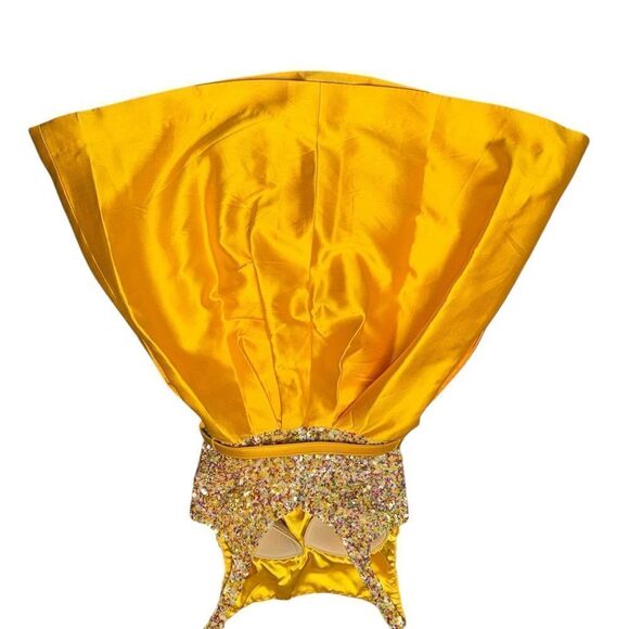 ๐ AIDAN MATTOX sequinโfit & flare mini yellow speckle dress with pockets size 8 - Picture 5 of 8